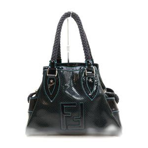 Fendi Du Jour Perforated Black Teal Hand Bag